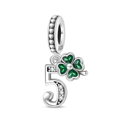Glücksbringer aus 925er-Sterlingsilber mit vierblättrigem Kleeblatt, Hufeisenkrabbe, Marienkäfer-Zahlen-Charm, passend für DIY-Armbänder, Halsketten, Gesundheit, Glücksgeschenke