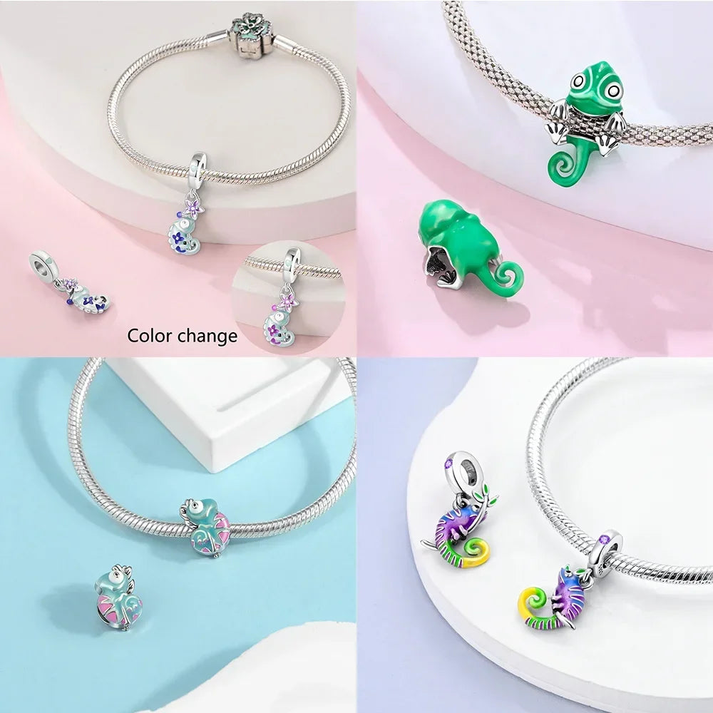 Charms aus 925er-Sterlingsilber, Chamäleon, leuchtende Glühwürmchen-Schmetterlings-Charms, Perlen, passend für 925 Original-Armbänder, feine DIY-Schmuckherstellung