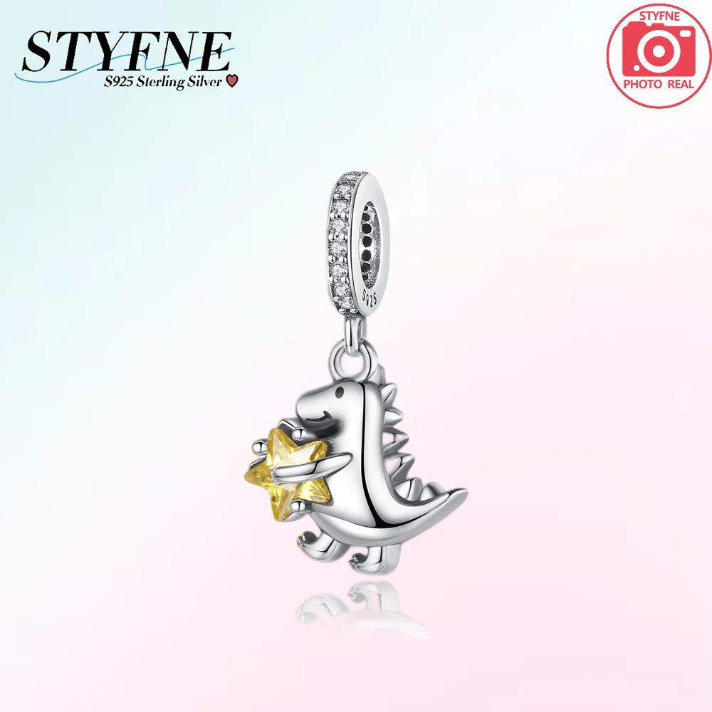 Charms der Drachen-Serie, 925er Silber, Flugsaurier, Tyrannosaurus, Chamäleon-Charm-Anhänger, passend für Original-Armbänder, DIY-Schmuckherstellung