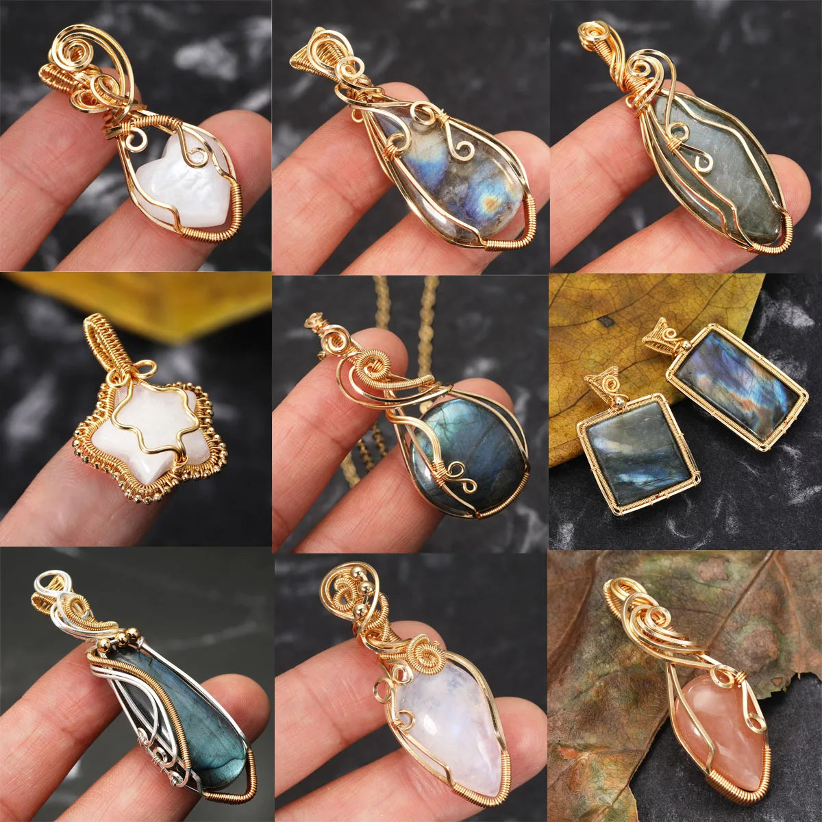 Labradorit Regenbogen Mondstein Edelstein Anhänger Kupferdraht umwickelt Labradorit Schmuck Labradorit Halskette mit Kette und Box