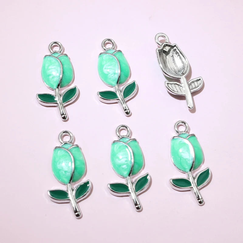 20 Stück 21x10mm Emaille Rose Knospe Blume Charms Anhänger Legierung Metall DIY Schmuckherstellung Zubehör Erkenntnisse für Halskette Ohrringe