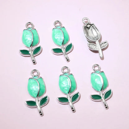 20 Stück 21x10mm Emaille Rose Knospe Blume Charms Anhänger Legierung Metall DIY Schmuckherstellung Zubehör Erkenntnisse für Halskette Ohrringe