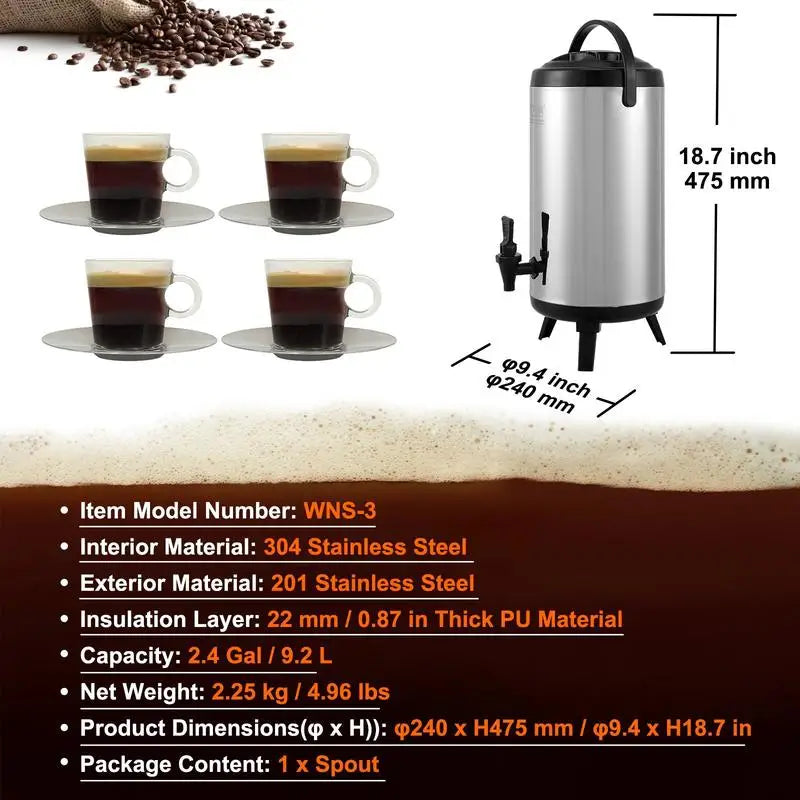 Heiß- und Kaltgetränkespender, Edelstahl-Heiß- und Kaltwasserbrunnen, großer Servierspender mit Zapfhahn. Tragbarer Isolierkrug für Kaffee, Wasser, Saft für Cafés, Bars