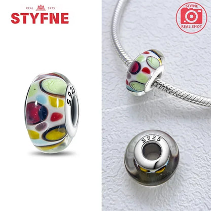 Echtes Sterlingsilber 925, Blumen-Charms, Glas, neue Original-Perle, bunt, Murano, passend für Original-Armbänder, DIY für Frauen, Schmuck, Geschenke