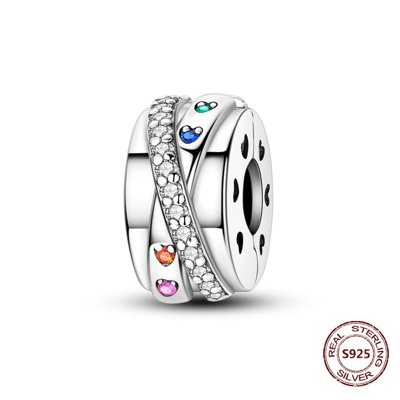 Lucky Clover Clip Charms 925 Sterling Silber Original Black Cat Stopper Clamp Silikon Spacer Charm für DIY Schmuck Armband