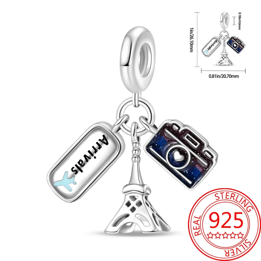 Kreativer Doppel-Charm aus 925er-Sterlingsilber, Eiffelturm, goldenes Herz, passend für DLY-Armbänder, Halsketten, Damen-Dating-Schmuck-Accessoires