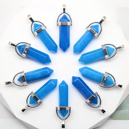24 stücke Natürliche Stein Achate Quarz Kristall Anhänger Für Halskette Charme Fluorit Sechseckigen Anhänger DIY Schmuck Machen Zubehör