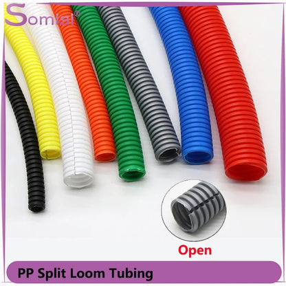 1/5/10M PP-isoliertes Wellrohr, ID7,5 mm ~ 34,5 mm, offenes Gewinde, schützende Drahtabdeckung, Wickelkabelmantel, flexibler geteilter Webstuhl