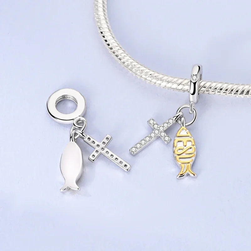 Charm Heiße Verkäufe 925 Silber Original Jesus Kreuz Charms Perlen Fit Anhänger Charm Armband Baumeln für Frauen DIY Edlen Schmuck Machen