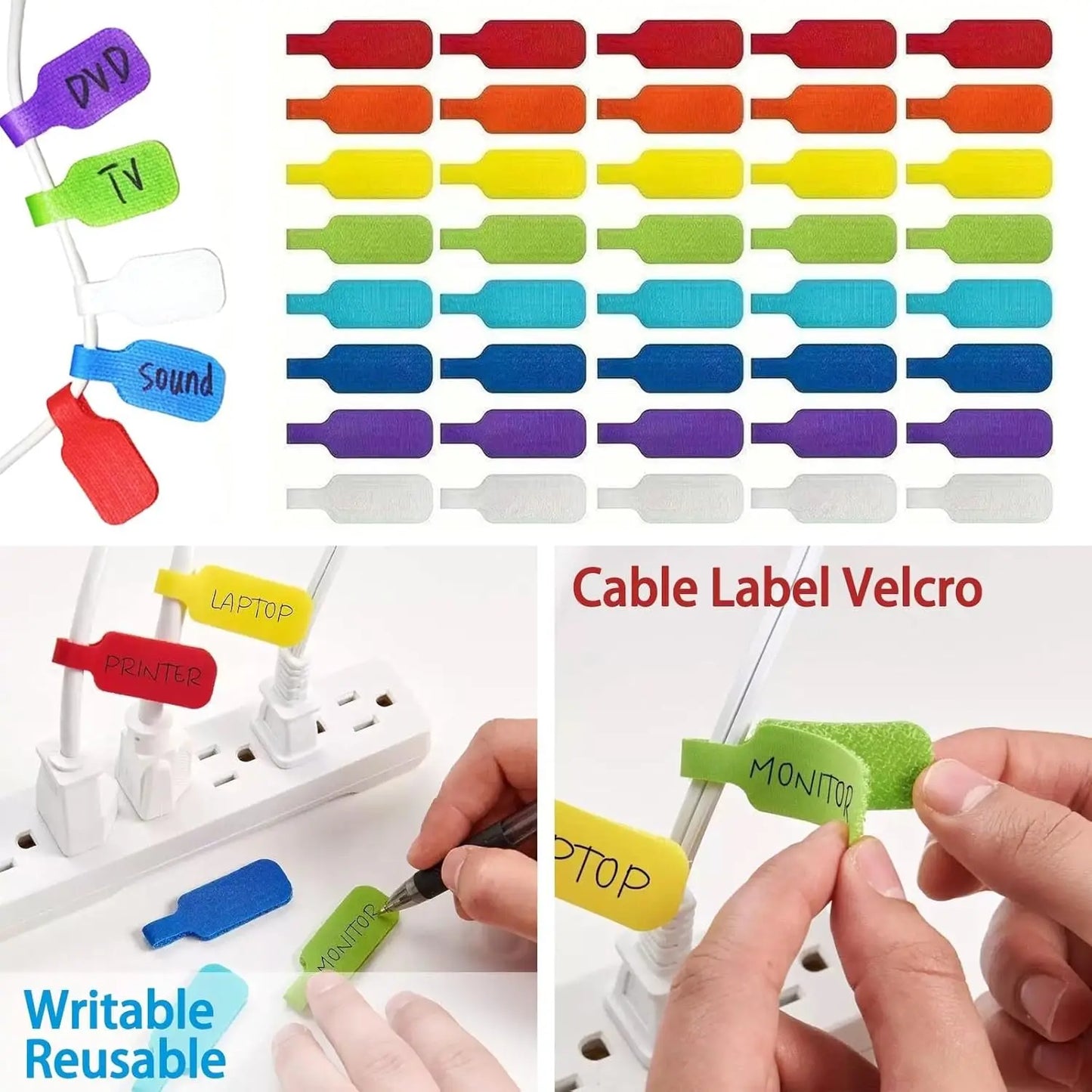 10–100 Stück wiederverwendbare, wasserdichte Kabeletiketten, farbcodierte Organizer-Gurte, Datenkabel, Ladegerätkabel, Management, Zuhause, Büro, Reisen