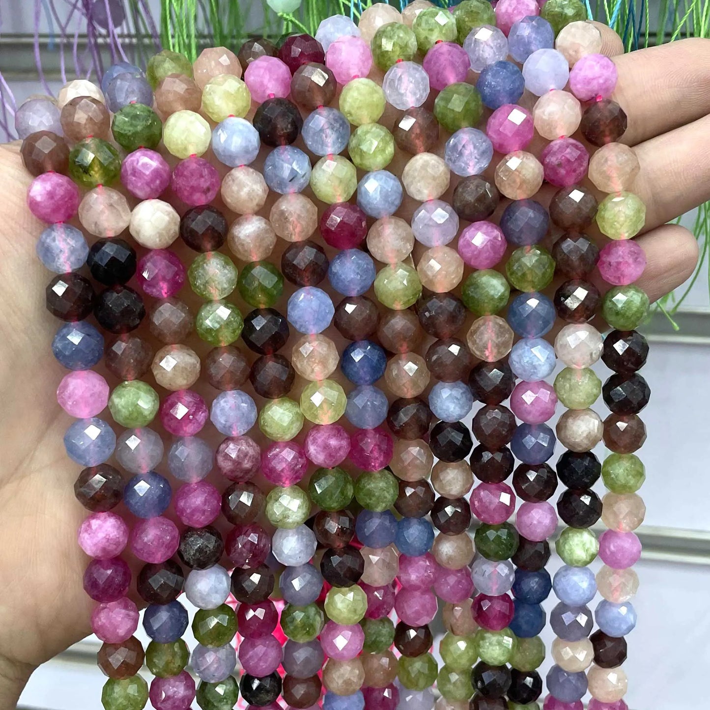 8MM Natürliche Stein Faceted Aquamarine Morganite Turmalin Apatit Runde Spacer Perlen Diy Für Schmuck Machen Zubehör