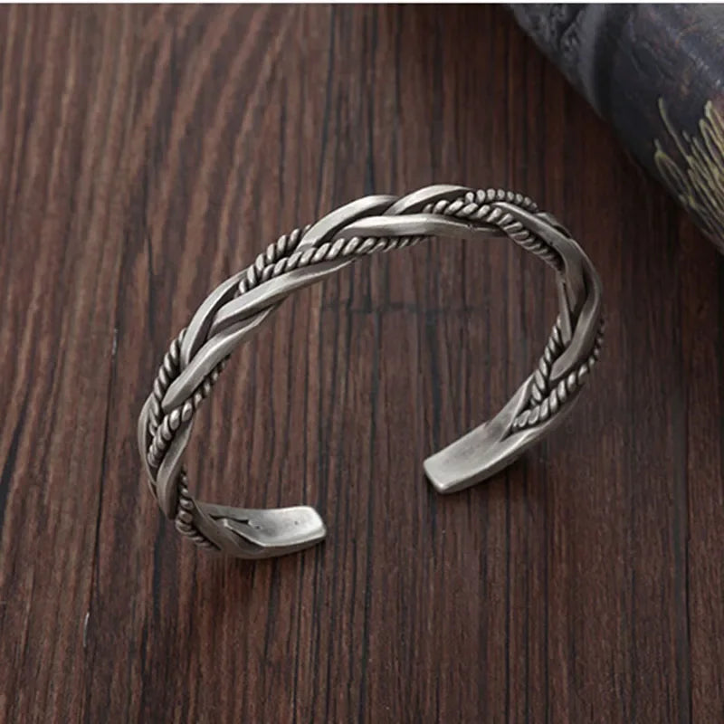 925 Sterling Silber Twisted Woven Armband Mann Frauen Neutral Retro Original Handgemachte Öffnung Armreif Mode Party Schmuck Geschenke