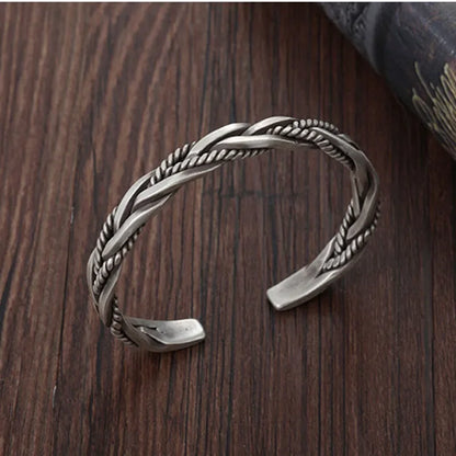 925 Sterling Silber Twisted Woven Armband Mann Frauen Neutral Retro Original Handgemachte Öffnung Armreif Mode Party Schmuck Geschenke
