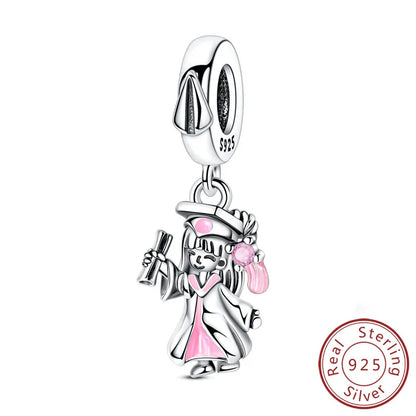 Original-Charms für den Abschluss, Perlen-Anhänger, 925er-Sterlingsilber, Bachelor-Hut, Kappen-Charms, passend für Armbänder, DIY-Zeremonie, Schmuck, Geschenk
