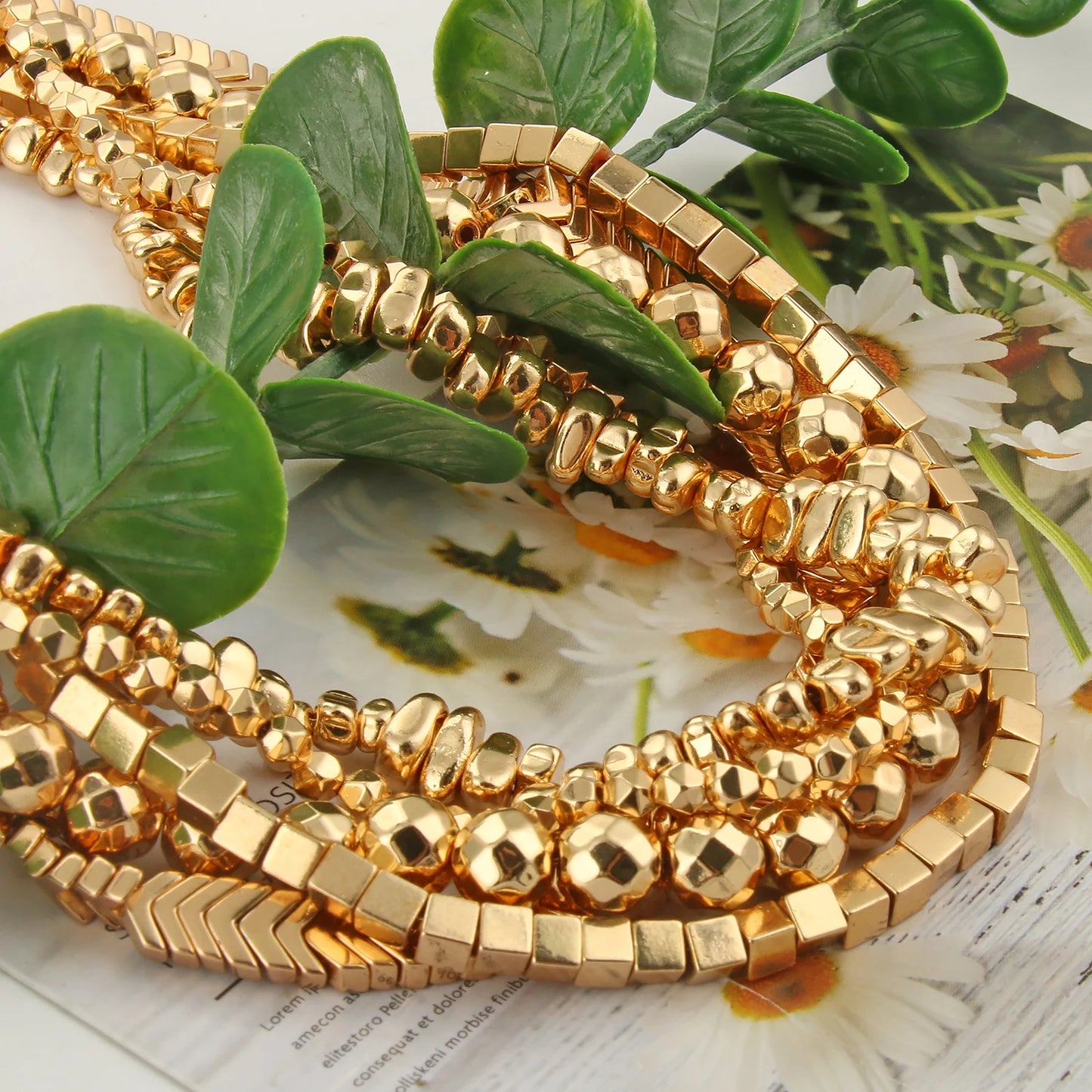 Natürliche 14k vergoldete Hämatitperlen unregelmäßige runde Herzwürfel Rondelle Spacer Perlen für Schmuckherstellung Diy Armband Halskette