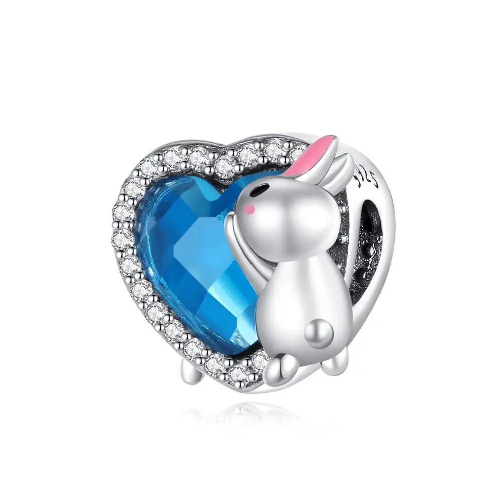 Blaue Serie 925 Sterling Silber Eidechsen-Herz Roboter Kaffee Mit Blumen Charms Passend für DIY Armband Halskette Casual Party Geschenke