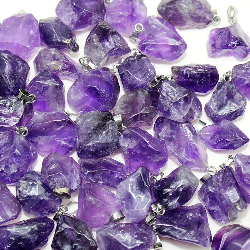 10 Stück natürliche Amethyst-Rohstein-Halskettenanhänger zum Selbermachen von Halsketten, Ohrringen, geeignet als Valentinstagsgeschenk, Geburtstagsgeschenk