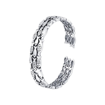 Sole Memory Retro Fisch Kreative Nette 925 Sterling Silber Weibliche Trendy Resizable Öffnung Armreifen Armband Für Frauen BR006