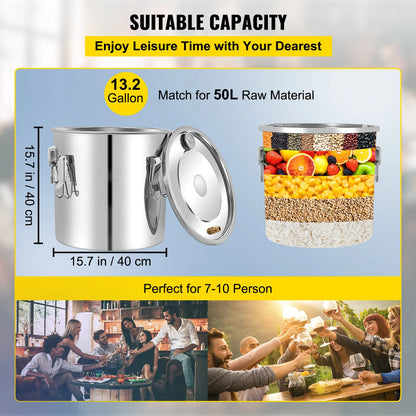 SucceBuy 50L Alkohol Wasser Destilliergerät Flasche Moonshine Ausrüstung Edelstahl Braumaschine für Whisky Wein Bier Spender