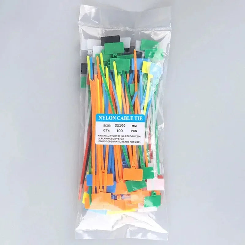100 Stück bunte Nylon-Kabelbinder, Kunststoff-Etiketten-Umreifungsband, einfache Markierung, Etiketten, selbstsichernde Kabelbinder, Mesh-Drahtmarkierungswerkzeuge