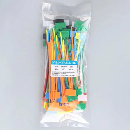 100 Stück bunte Nylon-Kabelbinder, Kunststoff-Etiketten-Umreifungsband, einfache Markierung, Etiketten, selbstsichernde Kabelbinder, Mesh-Drahtmarkierungswerkzeuge