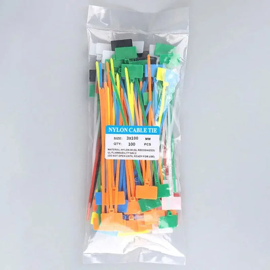 100 Stück bunte Nylon-Kabelbinder, Kunststoff-Etiketten-Umreifungsband, einfache Markierung, Etiketten, selbstsichernde Kabelbinder, Mesh-Drahtmarkierungswerkzeuge