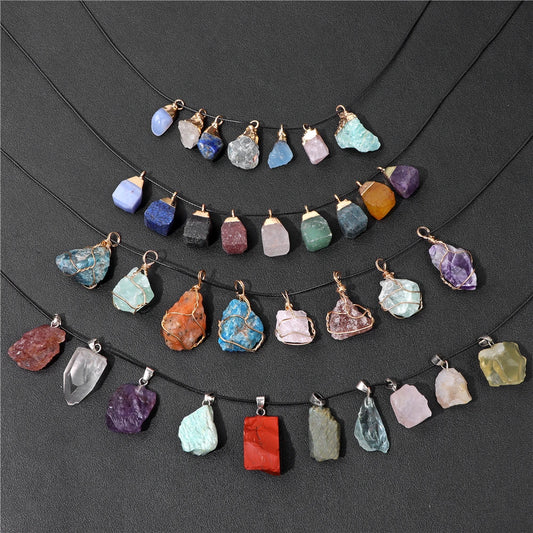5 stücke Natürlichen Rauhen Stein Anhänger Unregelmäßige Form Healing Amethysten Labradorit Agat Quarz Anhänger Für DIY Handgemachte Halskette