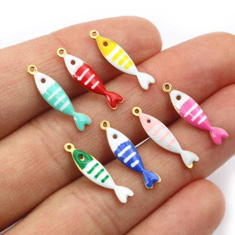 20 Stück 18x5mm Edelstahl Fisch Emaille Charms Anhänger Edelstahl DIY Schmuck Herstellung Zubehör Ergebnisse