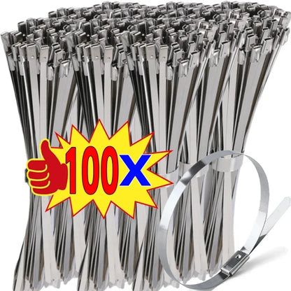 100 Stück Edelstahl-Kabelbinder, Auspuffband, beschichtete, verriegelbare Metall-Kabelbinder, multifunktionale, verriegelbare Auspuff-Kabelbinder