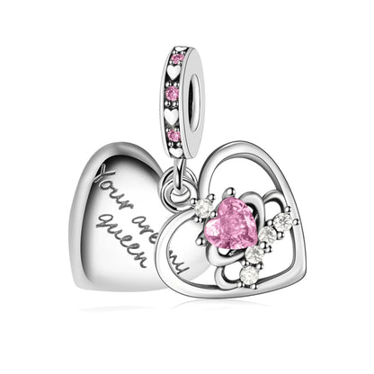 Charm-Anhänger aus 925er-Sterlingsilber mit Oktopusperlen und Stammbaum und Herz, passend für Schlangenarmband, Boutique-Halskette, rosa Anhänger, Geschenk