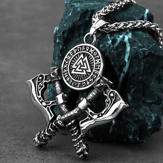 HNSP 316L Edelstahl Doppel Axt Viking Anhänger Kette Halskette Für Männer Vintage-Schmuck Punk Zubehör