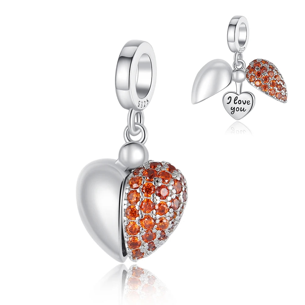 Romantischer 925 Sterling Silber Liebesschlüssel Herz-zu-Herz Charm für DIY Armband Halskette Verlobung Party Geschenke