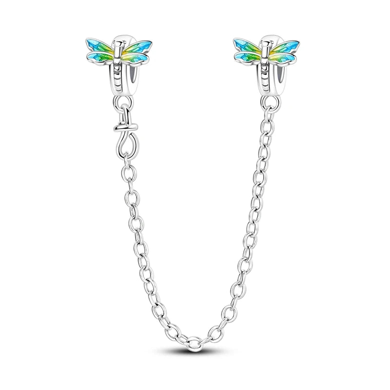 Sicherheitskette Libelle Schmetterling 925er Sterlingsilber Original Marienkäfer Kolibri Charm DIY Schmuckherstellung für Armband Armreif