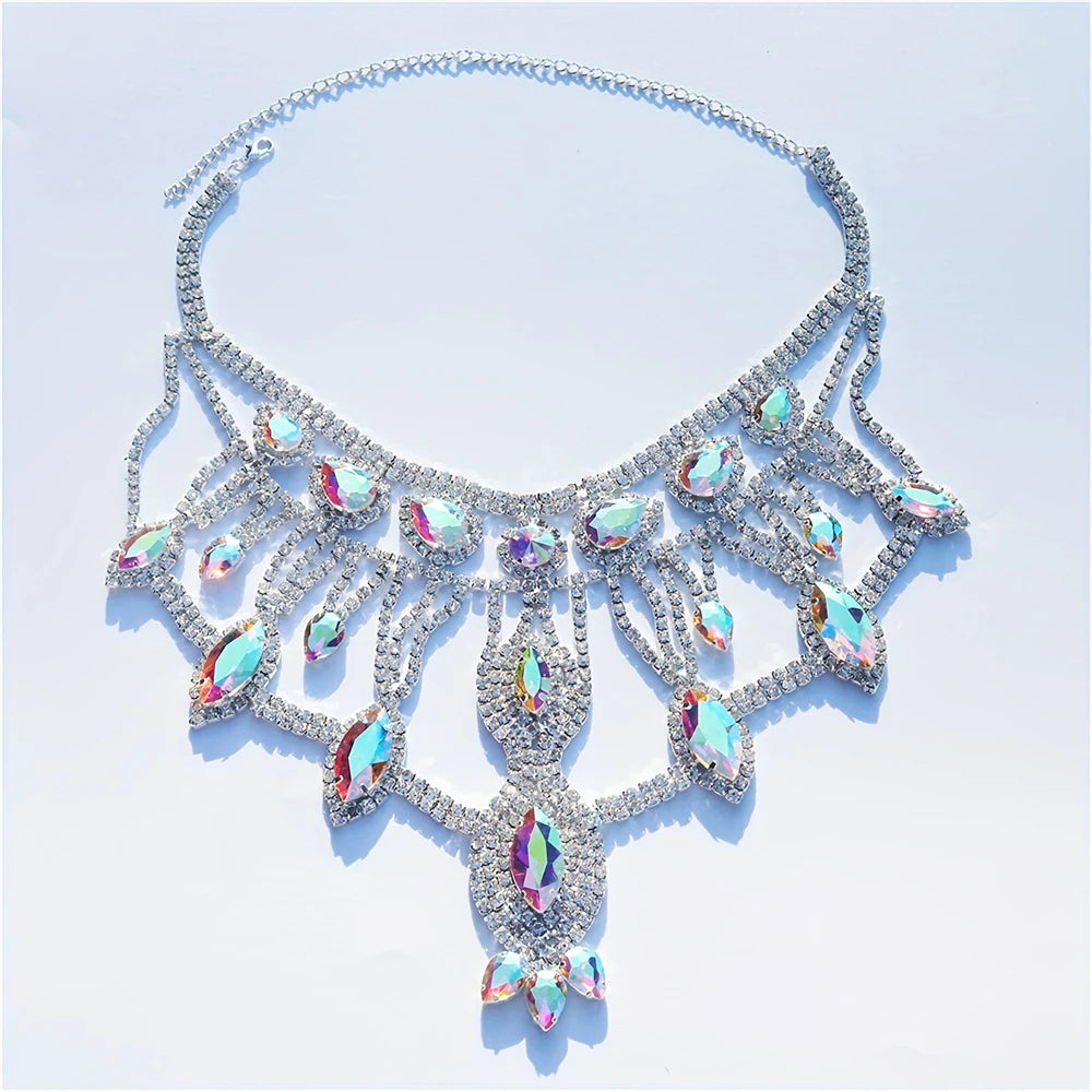 Elegante und glänzende AB-Farbe Kristall Halskette Schmuck für Frauen exquisite Hochzeit Party Kristall Kragen Kette Abendessen Schmuck