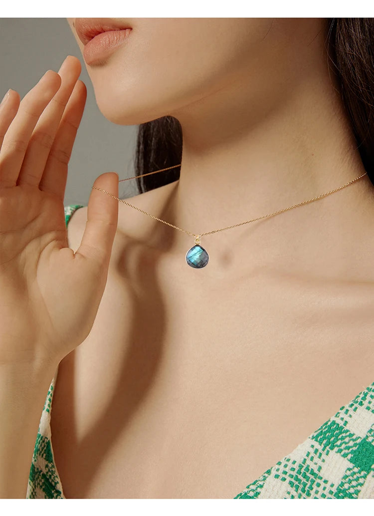 Itsmos natürlicher Labradorit vergoldete Anhänger Halskette einfacher facettierter Wasser tropfens tein 25mm eleganter Schmuck für Frauen romatisch