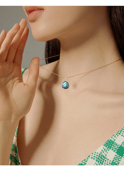 Itsmos natürlicher Labradorit vergoldete Anhänger Halskette einfacher facettierter Wasser tropfens tein 25mm eleganter Schmuck für Frauen romatisch