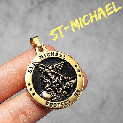 Bow Angel St. Michael Men Necklaces Stainless Steel Pendant Chain Powerful Strong Amulet Vintage Cool Women Jewelry Gifts Wholesale