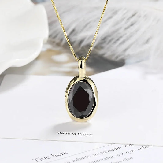 Lihong S925 Sterling Silber galvanisierte 18 Karat Gold Obsidian Schlüsselbeinkette exquisites Geschenk Damen Anhänger Halskette (40 cm + 5,0 cm)