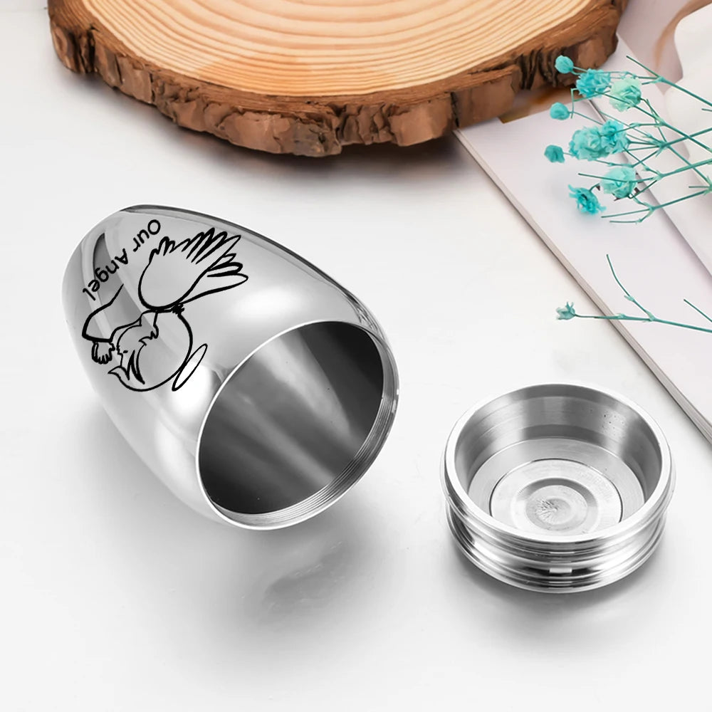 Kleine Andenkenurne für menschliche Asche, Feuerbestattungsurne, Engelsflügel, Mini-Urne, Aschenhalter aus Aluminiumlegierung, kleine Aschenurne – Unser Engel
