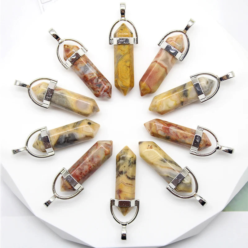 24 stücke Natürliche Stein Achate Quarz Kristall Anhänger Für Halskette Charme Fluorit Sechseckigen Anhänger DIY Schmuck Machen Zubehör