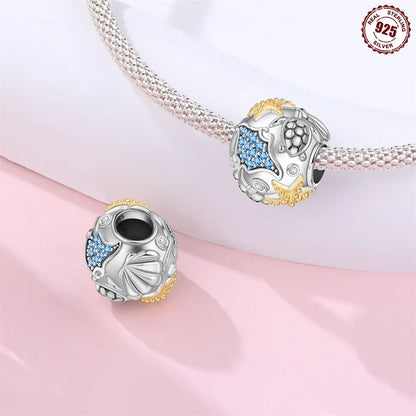 Charm-Anhänger aus 925er Silber, Ozean-Serie, Meerjungfrau, Schildkröte, Delfin, Ruder, Perlen, Anhänger, passend für Armbänder, Zubehör, Perlenschmuck, schönes Geschenk