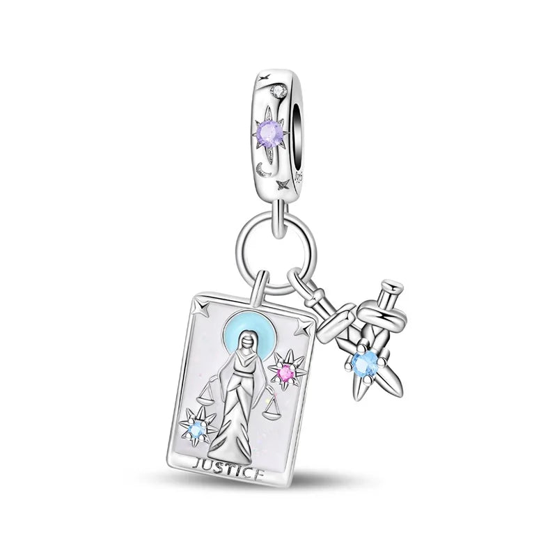 Geheimnisvoller Charm-Anhänger aus 925er-Sterlingsilber mit Hexen- und Tarotkarten-Spielkarten, passend für DIY-Armbänder, Halsketten, die als Glücksgeschenk wünscht