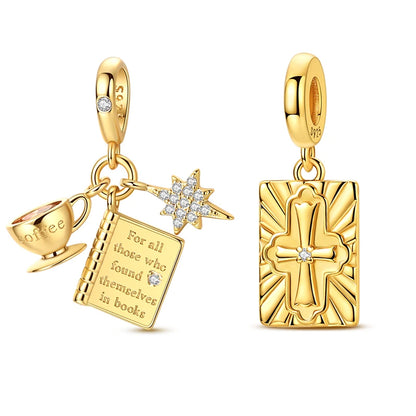 Goldfarbene Charms aus 925er Sterlingsilber, original goldene Sicherheitskette, runder Abstandshalter-Clip-Charm, DIY-Schmuck für Damen, Armband, Geschenk