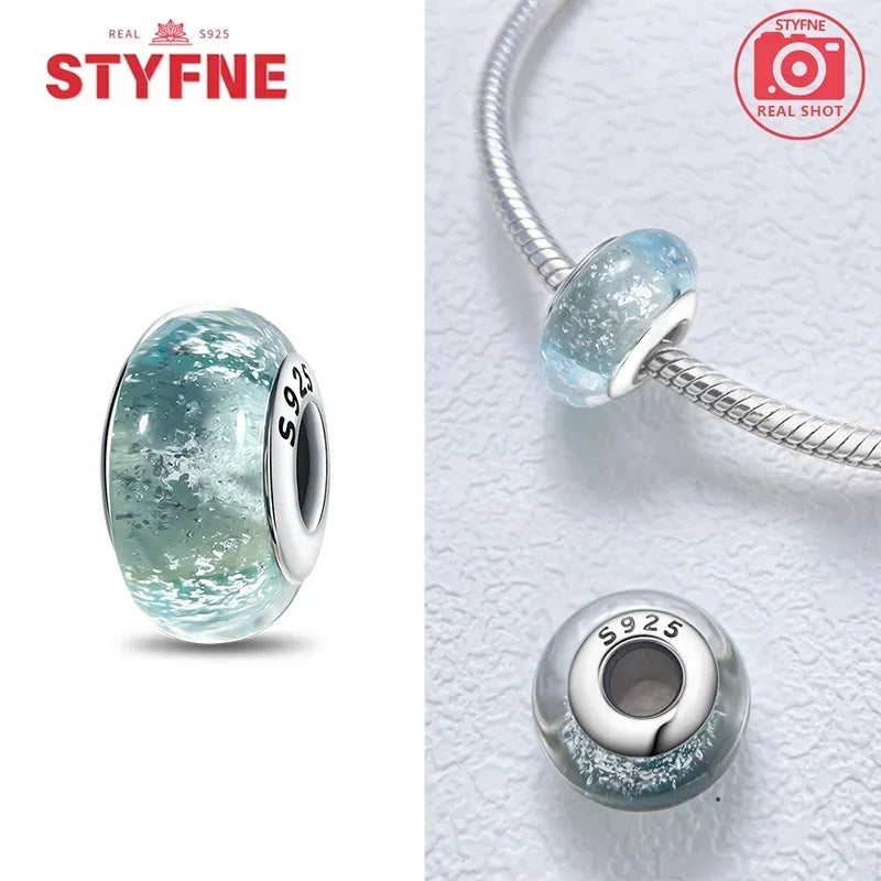 Echtes Sterlingsilber 925, Blumen-Charms, Glas, neue Original-Perle, bunt, Murano, passend für Original-Armbänder, DIY für Frauen, Schmuck, Geschenke