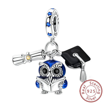 Original-Charms für den Abschluss, Perlen-Anhänger, 925er-Sterlingsilber, Bachelor-Hut, Kappen-Charms, passend für Armbänder, DIY-Zeremonie, Schmuck, Geschenk