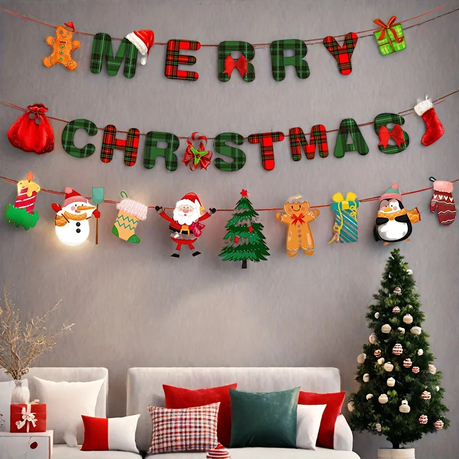 1set Frohe Weihnachten Banner Dekoration Santa Claus Schneemann Papier Hängen Banner Rot Grün Xmax Anhänger Weihnachten Dekorationen
