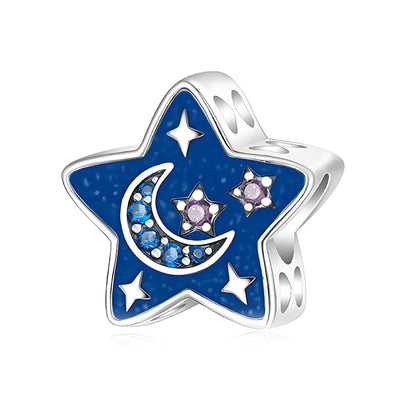 Blue Series Charm-Anhänger aus 925er-Sterlingsilber, Dackel-Feder, Meer, Kokosnussbaum, Stern, Hexe, passend für DIY-Armbänder, Halsketten, Partygeschenke