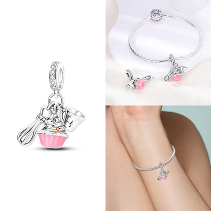Neue Charms-Perle aus 925er-Sterlingsilber, rosa Schmetterling, leuchtende Glühwürmchen, baumelnd, passend für Armreifen, Halskette, DIY-Schmuck, Frauen-Geschenk