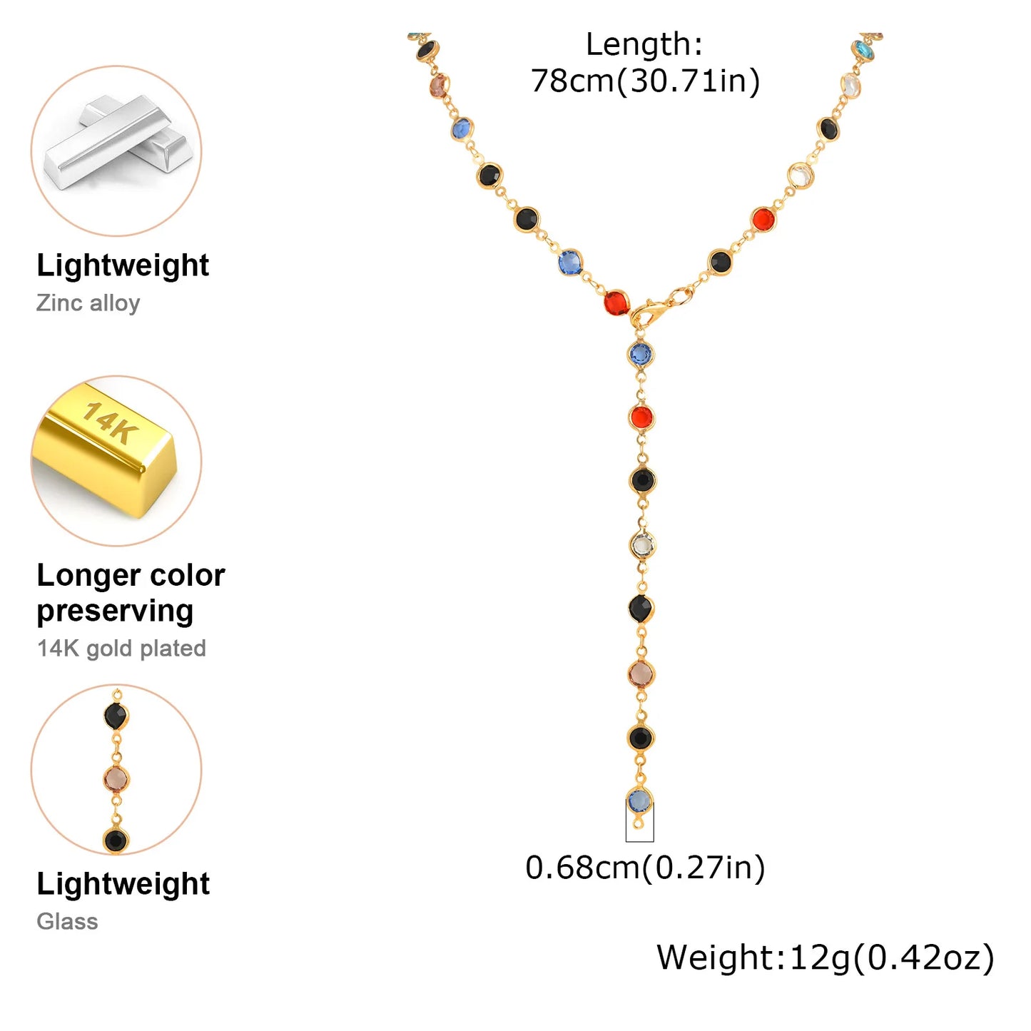 Lange Y-förmige Halskette, mehrfarbige Steinperlenkette Y2K-Halskette für Frauen, handgefertigter Boho-Sommerschmuck