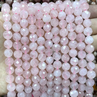 6/8/10MM Naturstein Facettiert Rosa Rosenquarz Runde Edelstein Spacer Perlen Für Schmuck Machen DIY Zubehör 7,5'' Zoll